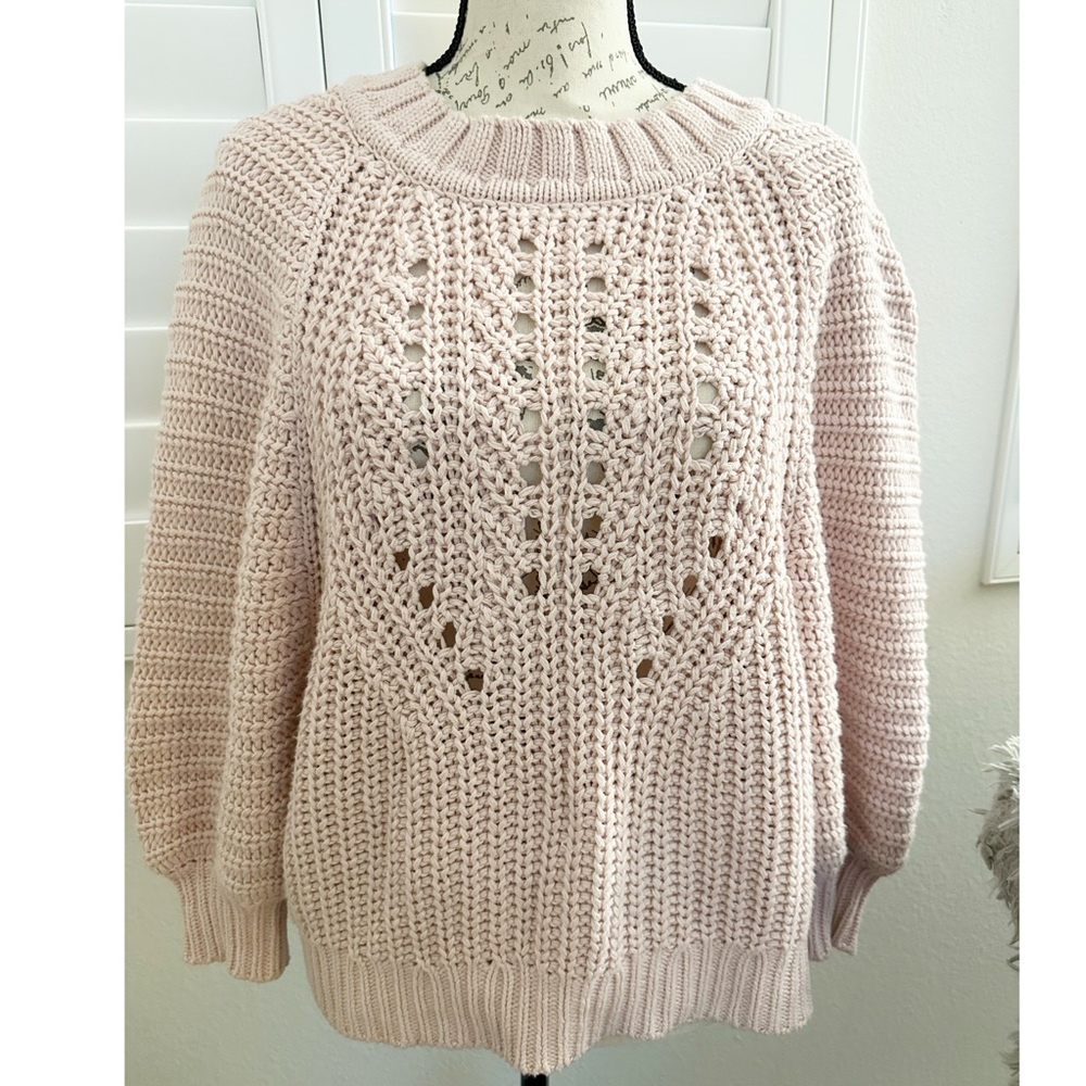 Express Cable Knit Pullover Sweater Light Pink Wo… - image 3